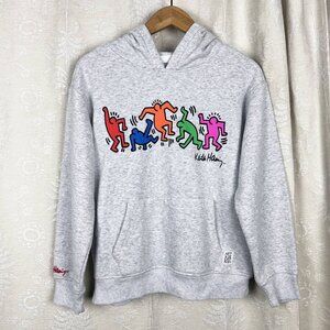 Keith Haring "Art is for everyone" light gray heather sweatshirt hoodie kids L